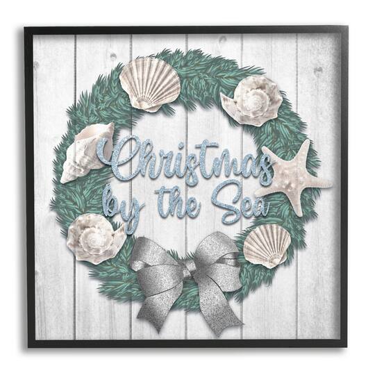 Stupell Industries Christmas By The Sea Nautical Wreath Framed Giclee Art